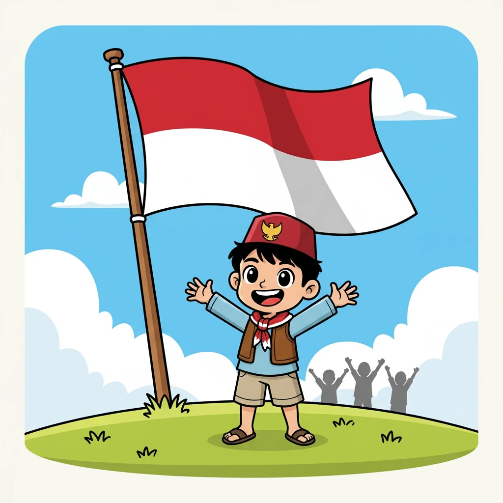 Akhirnya, bendera Merah Putih berkibar. Budi tersenyum lebar, merasakan kebahagiaan dan kebanggaan yang luar biasa. Kemerdekaan Indonesia telah tiba, berkat perjuangan banyak orang.