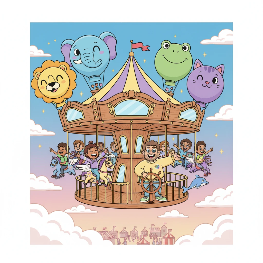 For the annual town fair, Art created a magnificent floating carousel, powered by whimsical hot air balloons shaped like smiling animals. Children gasped in wonder as they soared through the sky on their magical ride, laughing with pure joy. It was his grandest creation yet.
