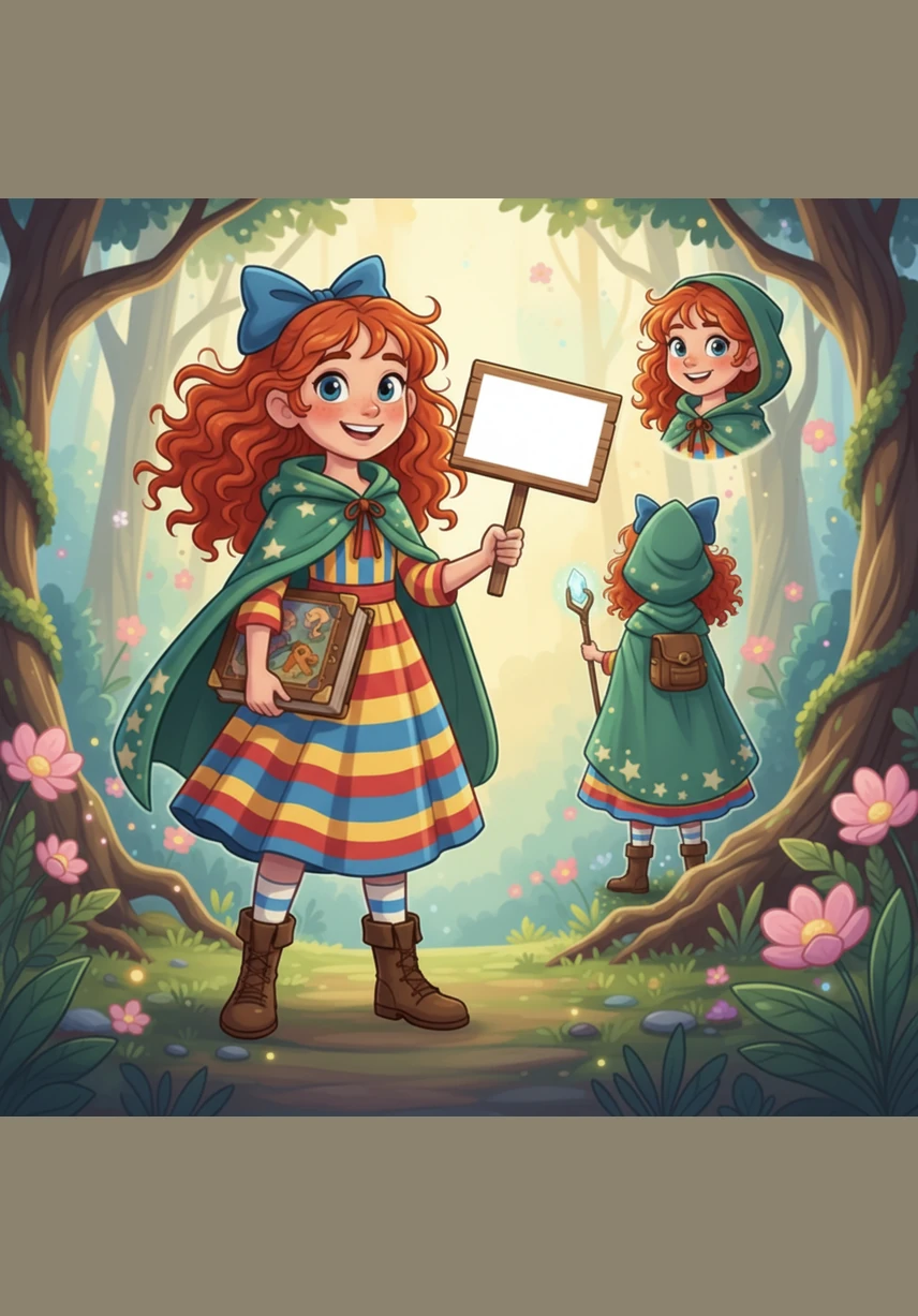 Sarah stands with a friendly smile, holding a blank sign where a child can imagine their own face. She waves her hand and says, Hello! What is your name? and then points to herself, saying, I am Sarah.