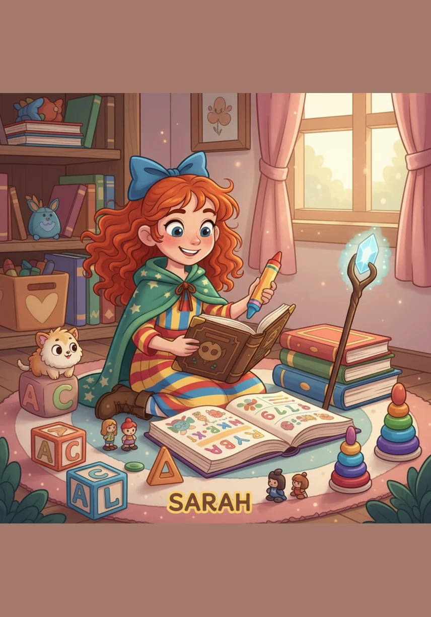 Sarah plays with bright blocks on the floor, sorting them by their vibrant colors and distinct shapes. She holds a red circle, a blue square, a yellow triangle, and a rectangle, showing how they fit together.