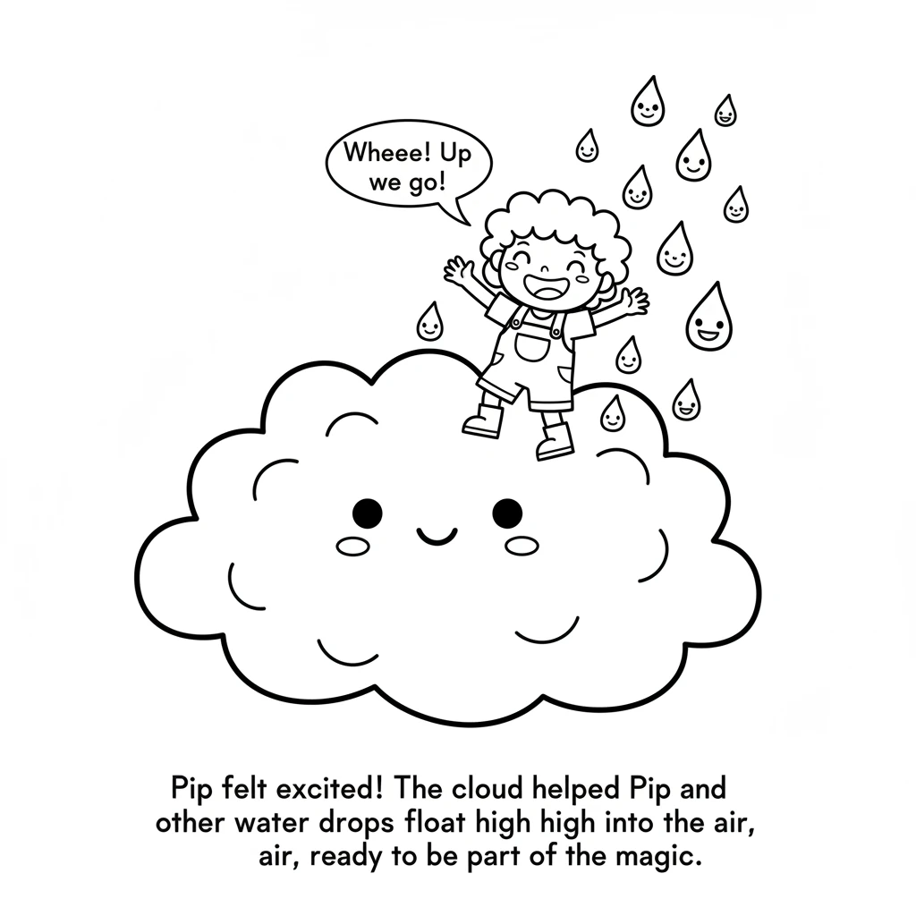 Pip felt excited! The cloud helped Pip and other water drops float high into the air, ready to be part of the magic.