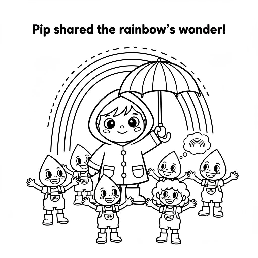 Now knowing the secret, Pip happily shared the wonder of rainbows with all the other little water drops, making everyone smile.