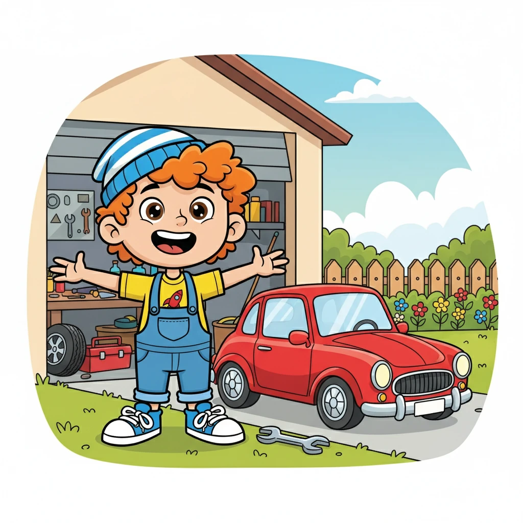 After some work, Tim's car was fixed! The lad was no longer sad. He felt glad.