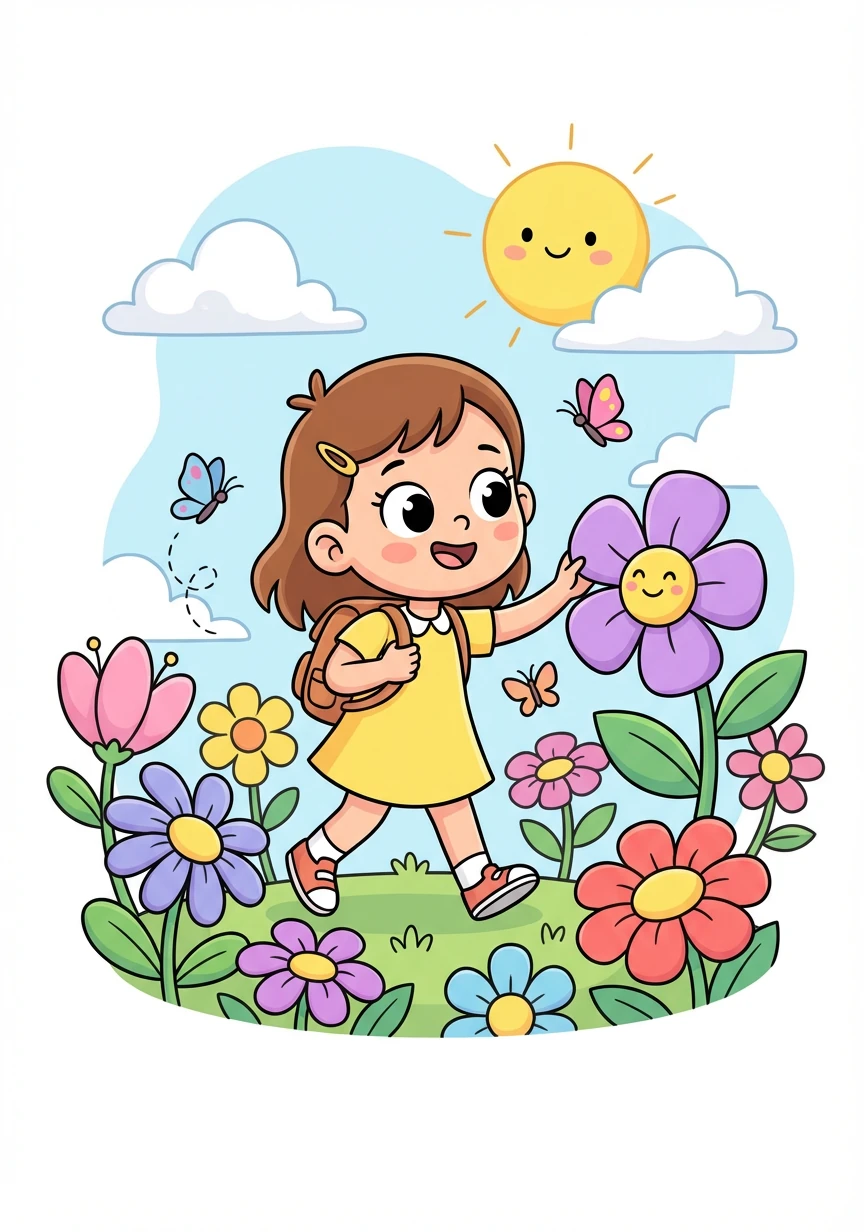 ליבי, ילדה יפה וחכמה, טיילה בשדה פרחים קסום. השמש זרחה והפרחים צבעו את השדה בצבעים מרהיבים.