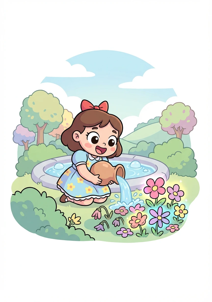 כשהגיעו למעיין, ליבי מילאה כד במים והשקתה את הפרחים. הפרחים חזרו לפרוח בצבעים מרהיבים.