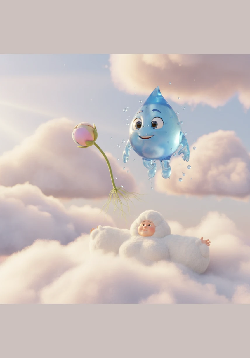 One afternoon, a strong wind began to whistle through the air, turning the fluffy white cloud into a heavy, dark grey one. Gocciolina took a deep breath, knowing that her big adventure was finally about to begin.