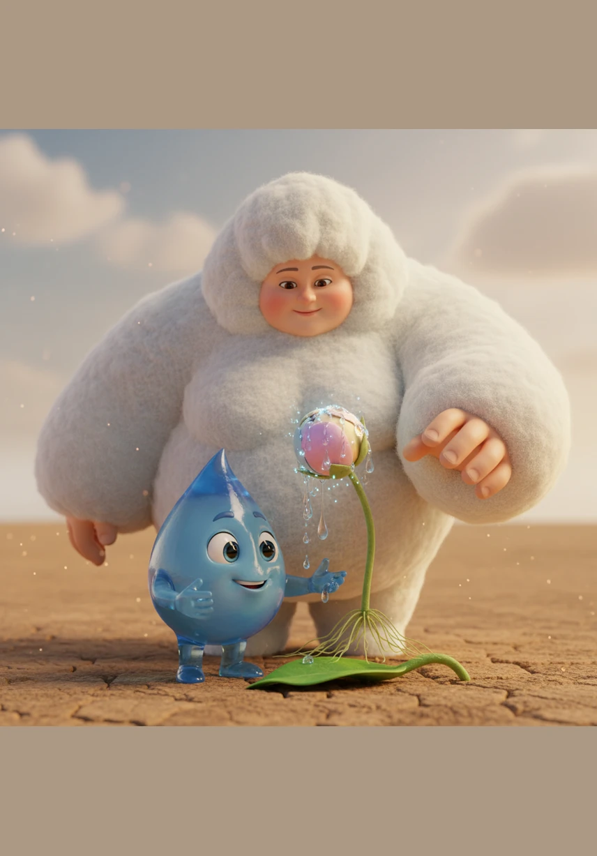 With a brave heart and a tiny splash, Gocciolina jumped from the cloud and began to tumble through the air. She was joined by thousands of her sisters, all falling together like a shimmering curtain of refreshing rain.