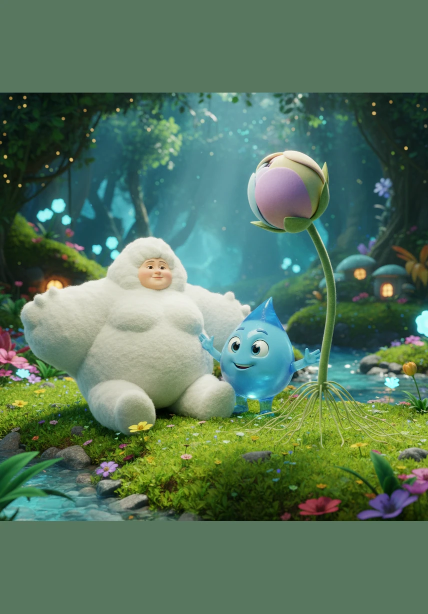 Gocciolina landed gracefully on a wide, vibrant green leaf in a beautiful garden. She giggled as she slid down the slippery surface just like a child playing on a playground slide, enjoying every moment of the ride.