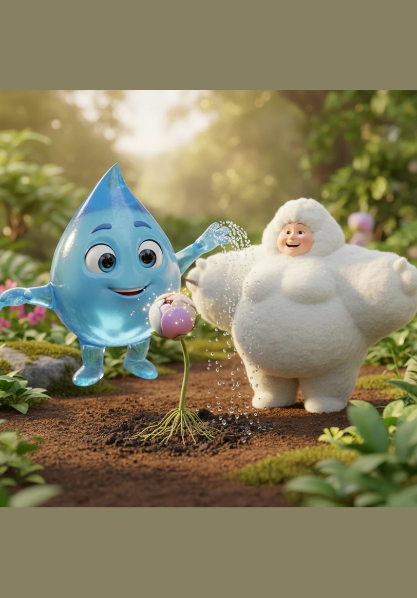 The flower drank deeply and began to stretch its colorful petals toward the light. The little blossom whispered a sweet thank you to Gocciolina as it prepared to bloom into a magnificent, bright flower.