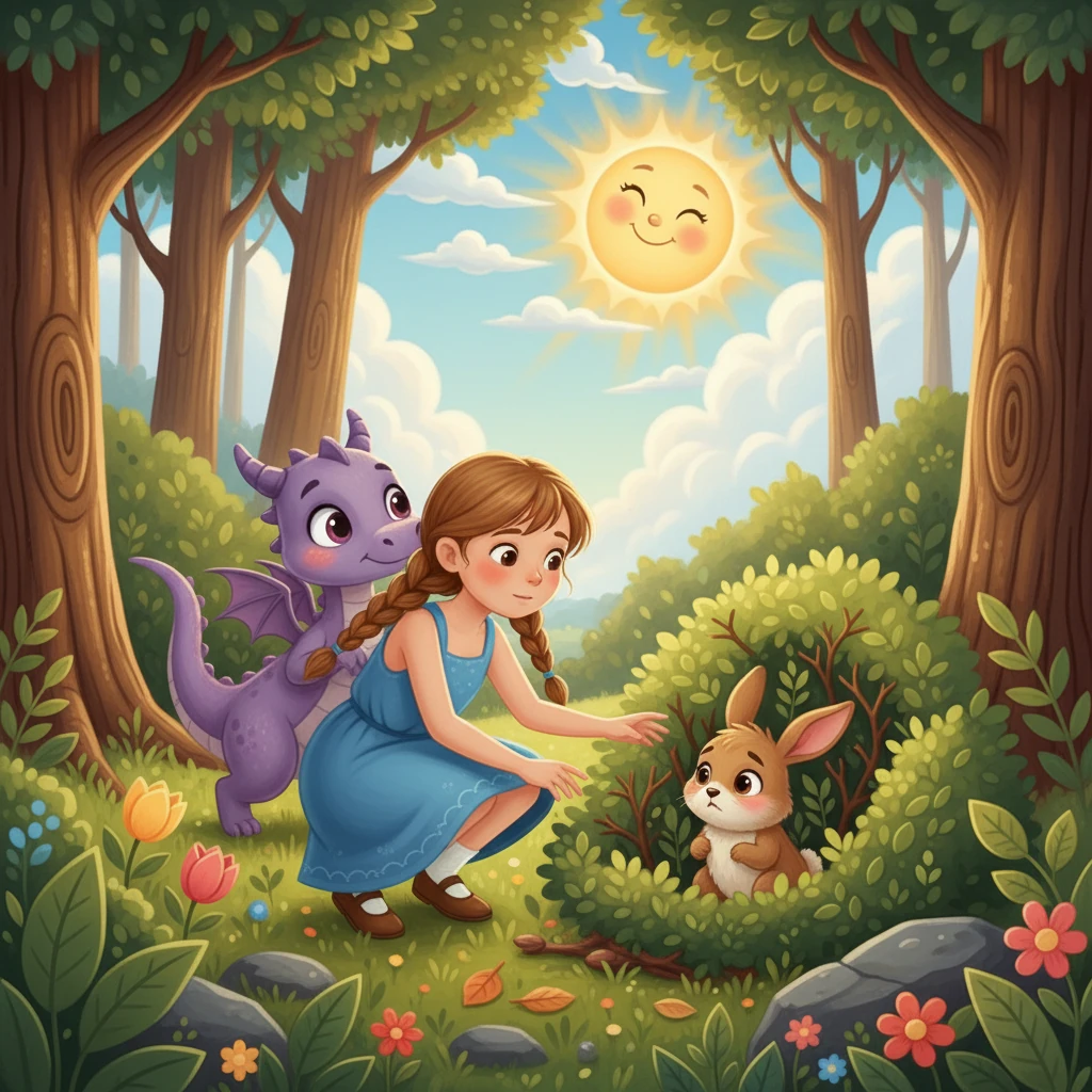 One sunny afternoon, Leah and Violet were exploring a forest when they heard a small cry. They followed the sound until they found a little rabbit trapped in some bushes.
