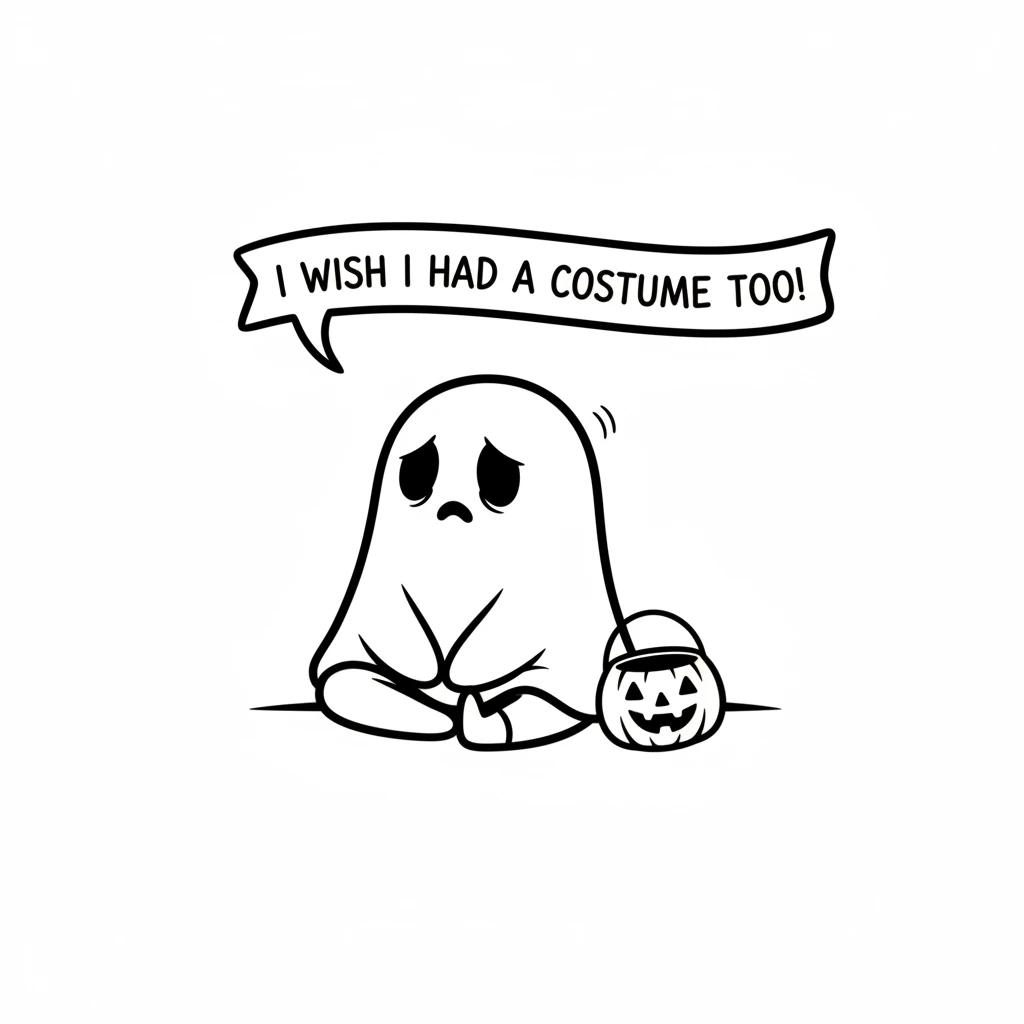 Boo sighed a tiny, ghosty sigh. Ghosts didn't wear costumes; they were already ghosts! Boo wished there was a special way for a ghost to celebrate Halloween too, beyond just floating. Boo felt a little left out.