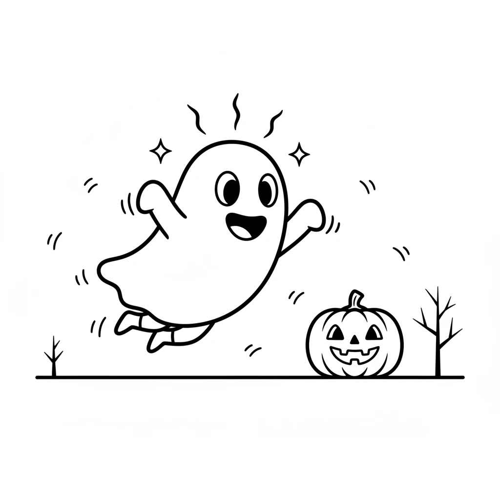 Suddenly, a brilliant idea sparkled in Boo's ghostly mind! Boo could make this lonely pumpkin happy. Boo zipped closer, feeling a burst of joy. This would be Boo's special Halloween treat!