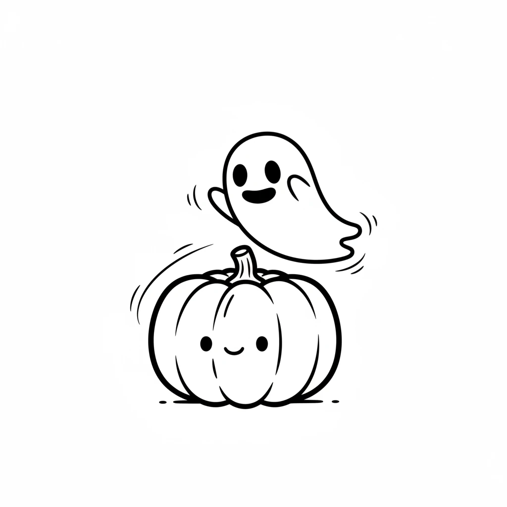 Boo gently floated around the pumpkin, making soft, friendly "whoosh" sounds. The pumpkin seemed to feel the happy energy. A tiny, shy smile began to appear on its round face.