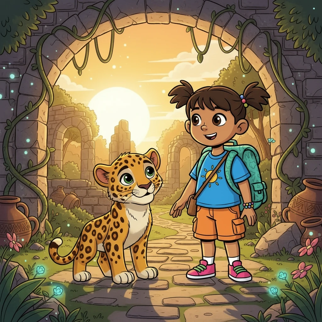 Penelope and the jaguar spent the rest of the day exploring the ruins together. They discovered hidden pathways, solved ancient puzzles, and shared secrets under the setting sun. Penelope knew this was a day she would never forget, a day of magic and friendship in a world of wonder.