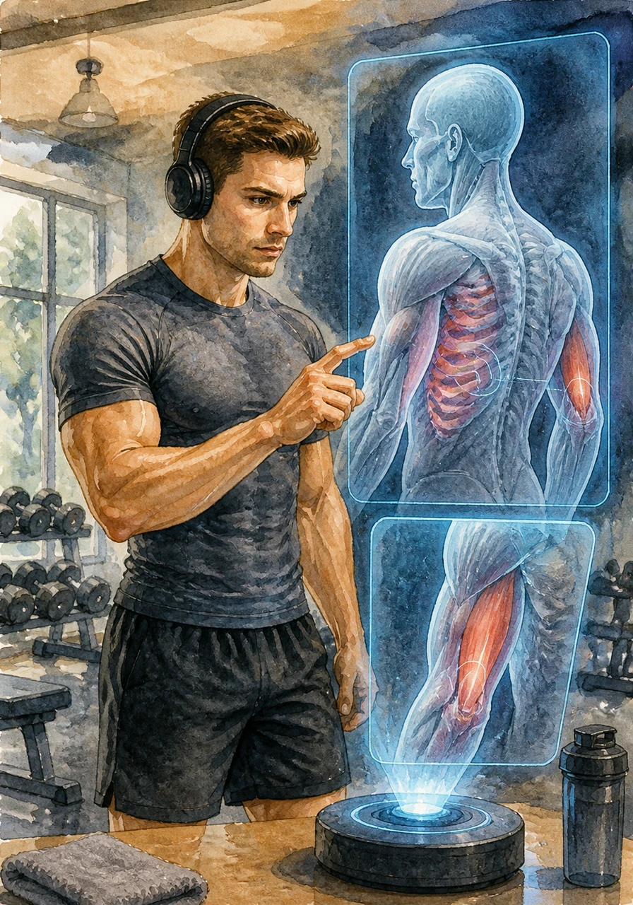 Moving deeper into the anatomy, Alex explores the smaller muscle groups like the serratus anterior and the inner triceps heads. The FIT CLUB interface provides a dubbed audio guide that explains the importance of these stabilizer muscles in achieving a balanced physique.