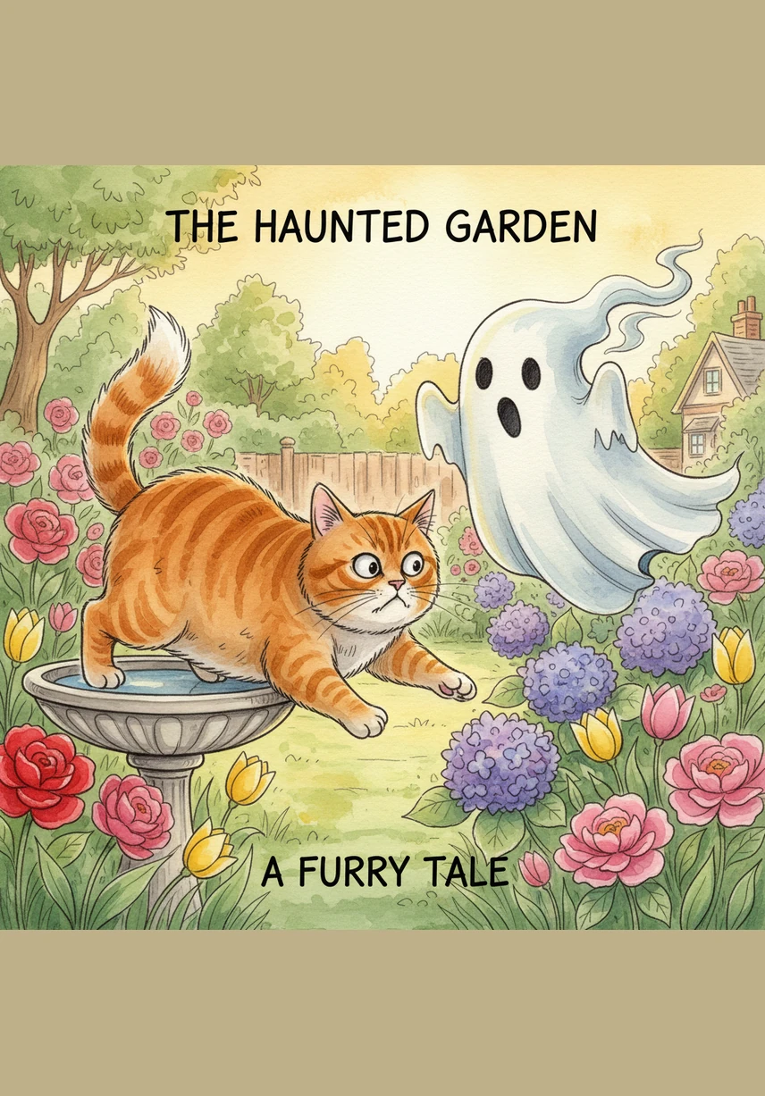 A grumpy ginger cat sitting on a fence saw the white ghost and puffed up its fur in total surprise. The cat let out a startled hiss and leaped onto a nearby roof, leaving the pups in control of the garden.