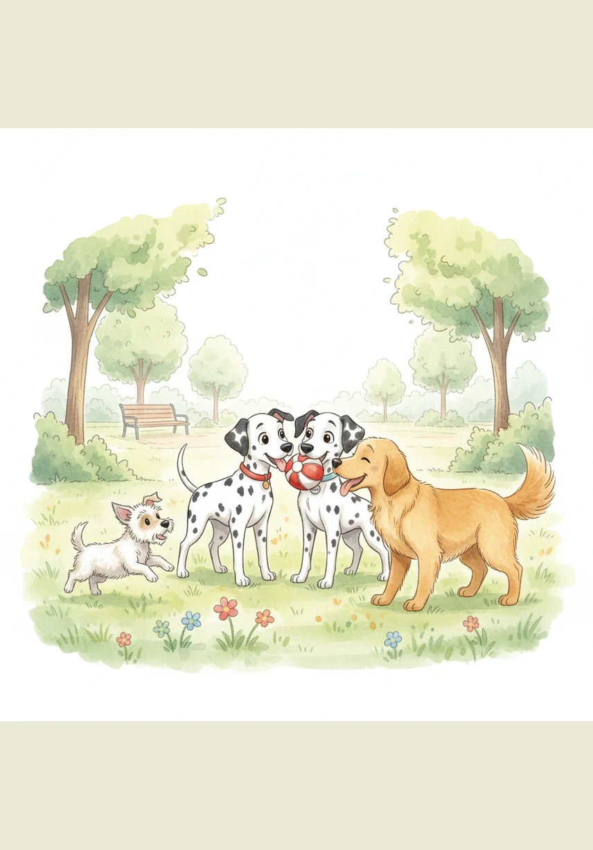 A group of friendly neighborhood dogs gathered around to see what the commotion was all about. Bobby and Matrix shared their ball, making new friends with a golden retriever and a tiny, energetic terrier.