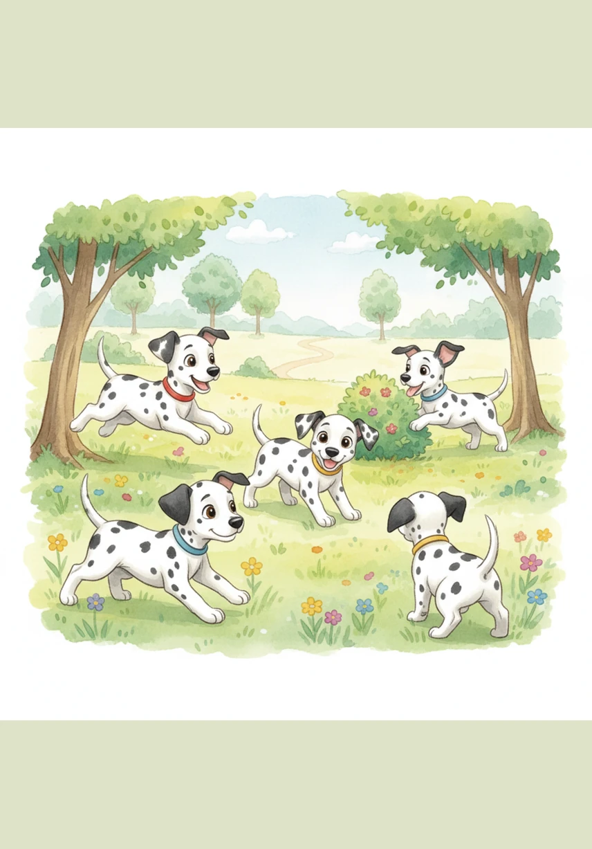 The park turned into a giant game of tag, with spots and fur blurring together in the warm afternoon light. The brothers led the pack, weaving through trees and leaping over small bushes with effortless grace.