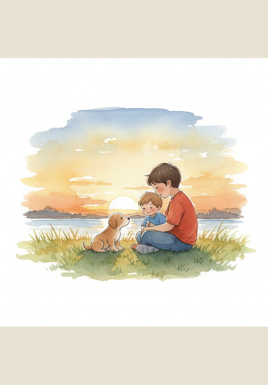 As the sun began to dip below the horizon, painting the sky in shades of orange and pink, the pups felt their energy fading. Their long day of adventures and mischief had finally caught up with them.