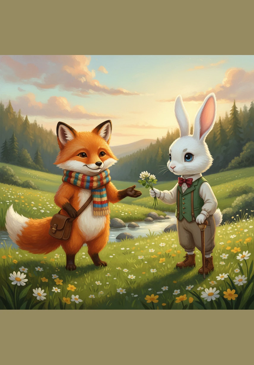 Finnegan reached into his small satchel and pulled out a handful of sweet, wild berries he had gathered earlier that morning. He offered them to Barnaby, and they sat together in the tall grass, sharing the simple feast. The silence between them was no longer lonely, but felt peaceful and kind.