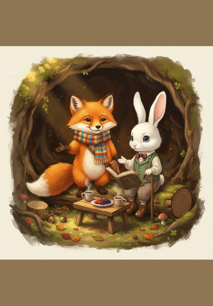 As the sky turned a soft shade of purple and pink, the two friends found a cozy hollow lined with soft green moss. They decided to rest there for a while, watching the first stars begin to peek through the leafy canopy above. Even though they hadn't found Barnaby's old burrow, they felt perfectly safe and happy right where they were.