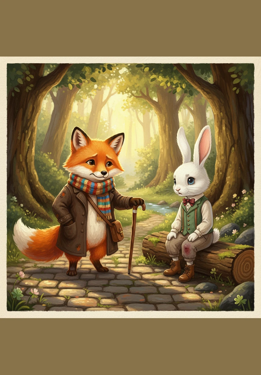 When the morning sun began to rise, the fox and the bunny realized they didn't want their adventure to end. They had found something much better than a path home; they had found a true companion in each other. They decided that from that day on, every corner of the park would be their shared playground.