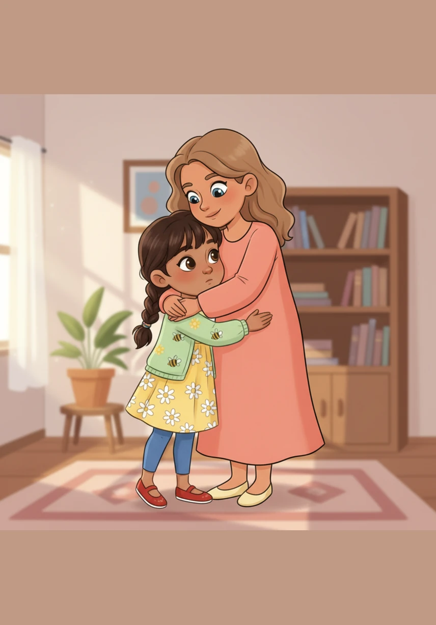 Her mother gives her a big, warm hug. She explains that they must have Sabr, which means patience. Allah will make it grow when the time is right.