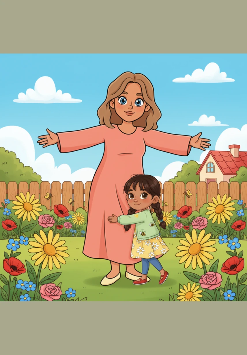 The tiny sprout grows into a beautiful, bright flower. It is the prettiest flower in the whole garden. Amina’s heart is full of joy and light.