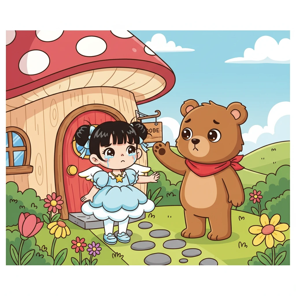 在熊宝宝 (xióng bǎo bao) 的家门口，周丽娟 (zhōu lì juān) 和熊宝宝 (xióng bǎo bao) 告别，依依不舍。