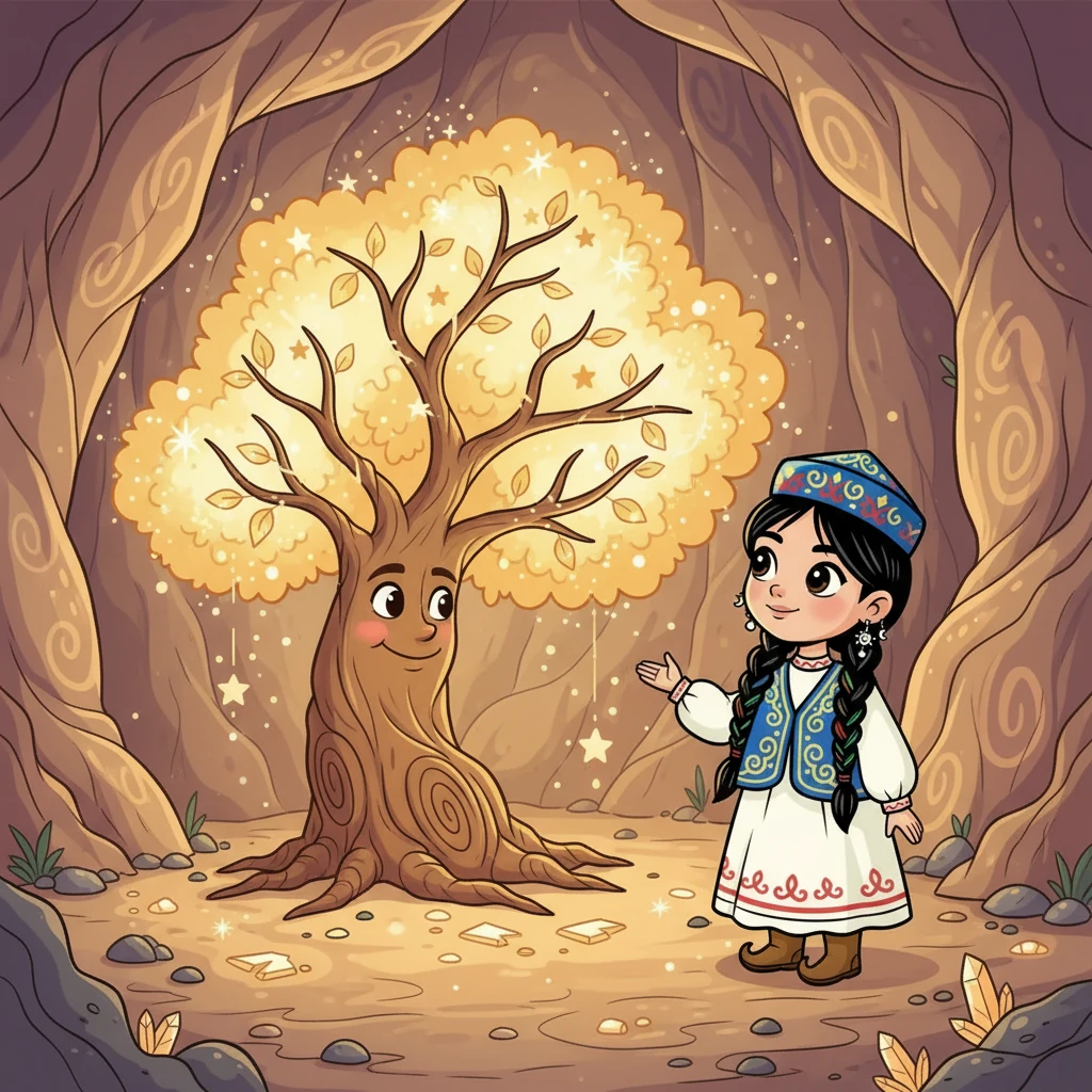 Үңгірдің ішінде Айсұлу күлімсіреген сиқырлы ағашпен кездесті. Ағаш оған жоғалған жұлдызды қайда іздеу керектігін айтты. Жұлдыз сынықтарға бөлініп, жерге түскен екен.