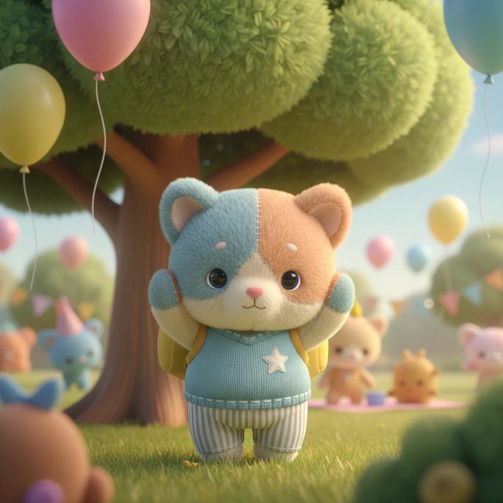 Numa festa no parque, balões flutuavam e risadas ecoavam alto demais para Pipo. As cores vibrantes e os sons misturados pareciam abraçá-lo com força, e ele sentiu um pequeno aperto no peito. Pipo, com seus olhinhos redondos, buscou um cantinho tranquilo sob uma árvore fofa, apertando suas orelhinhas macias para abafar o barulho.