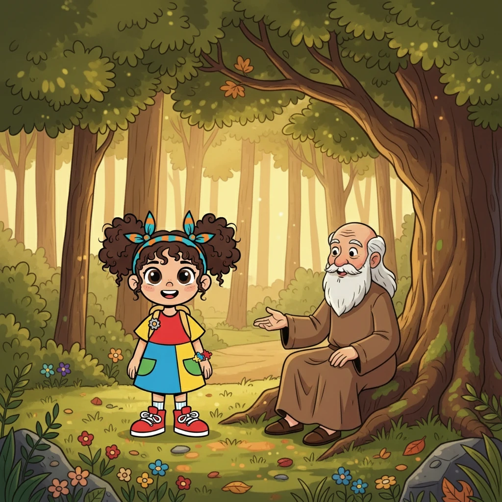 Um dia, enquanto caminhava por uma floresta ensolarada, Sofia encontrou um velho sábio sentado sob uma árvore. Ele sorriu e convidou-a a se sentar. Ele sabia que ela precisava de ajuda para alinhar sua vida.