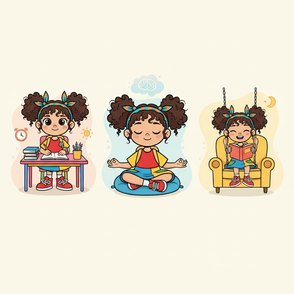 Sofia começou a praticar o que aprendeu. Ela estabeleceu uma rotina diária, dedicando tempo para o trabalho, o descanso e a diversão. Ela aprendeu a meditar, acalmando sua mente e encontrando clareza.