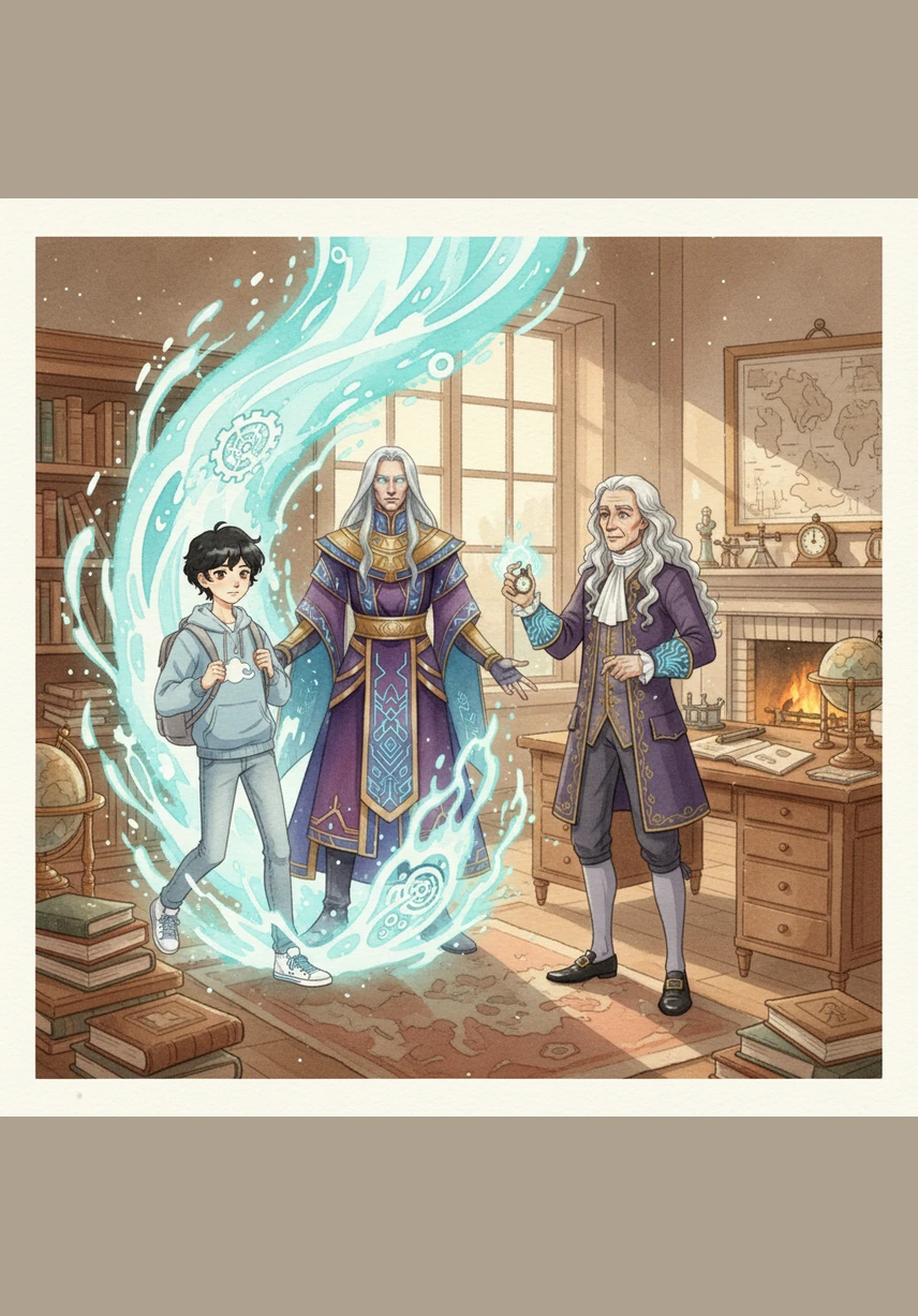 Кенеттен ол алма ағашының астында отырған Исаак Ньютонның қасынан бірақ шықты. Данышпан ғалым жас балаға ауырлық күші мен қозғалыс заңдарының қалай жұмыс істейтінін көрсете бастады.