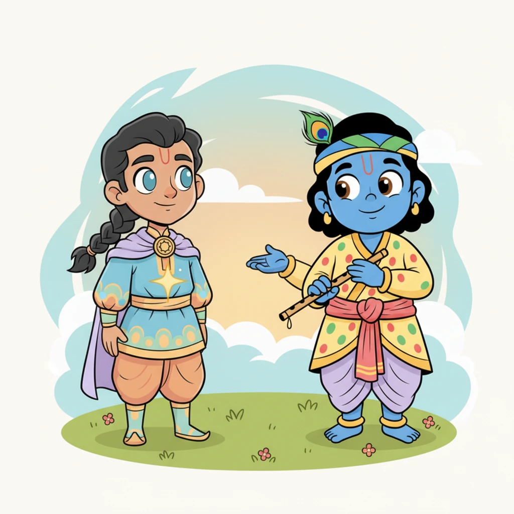 Arjuna listens intently, his sadness slowly giving way to understanding. He begins to grasp the deeper meaning of Krishna's words. A small spark of resolve ignites within him.