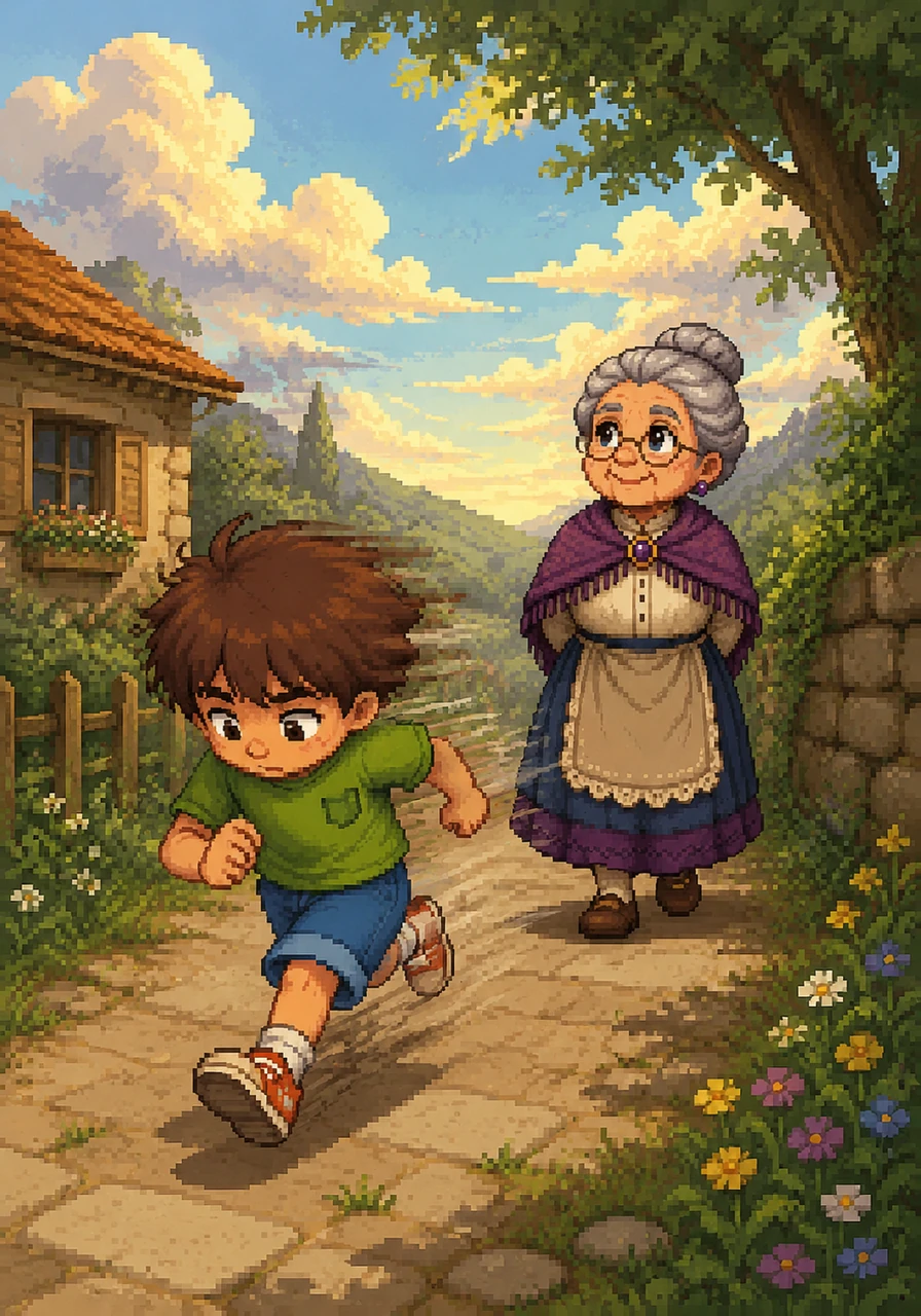 Leo was often in a hurry, his eyes fixed firmly on the ground as he raced from place to place. The world around him seemed to move in a dizzying blur, its true details lost to his speed. He missed seeing how the clouds shifted shape in the sky or how the light played on the leaves. Leo's grandmother, who walked with slow, deliberate steps, noticed everything he missed.