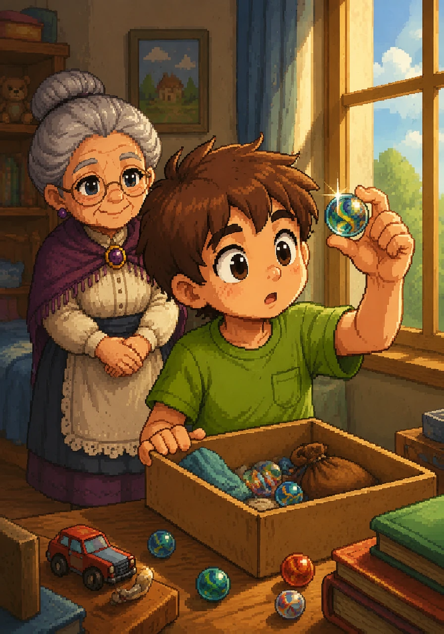 While cleaning his room, Leo rediscovered a favorite marble and held it up to the window, seeing a world of swirls and depth hidden within the glass sphere. He realized how much beauty lay dormant when things were taken for granted, each object holding its own secret universe.