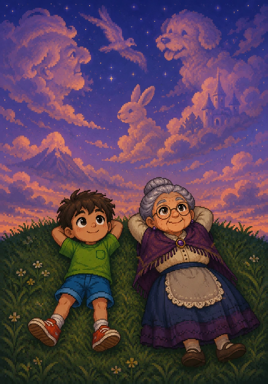 Lying on his back in the cool evening grass, Leo and his grandmother spent hours simply watching the clouds float across the sky, spotting faces, animals, and entire landscapes in the shifting forms. This shared, slow activity became a precious moment of connection, showing him how much joy lay in patience.