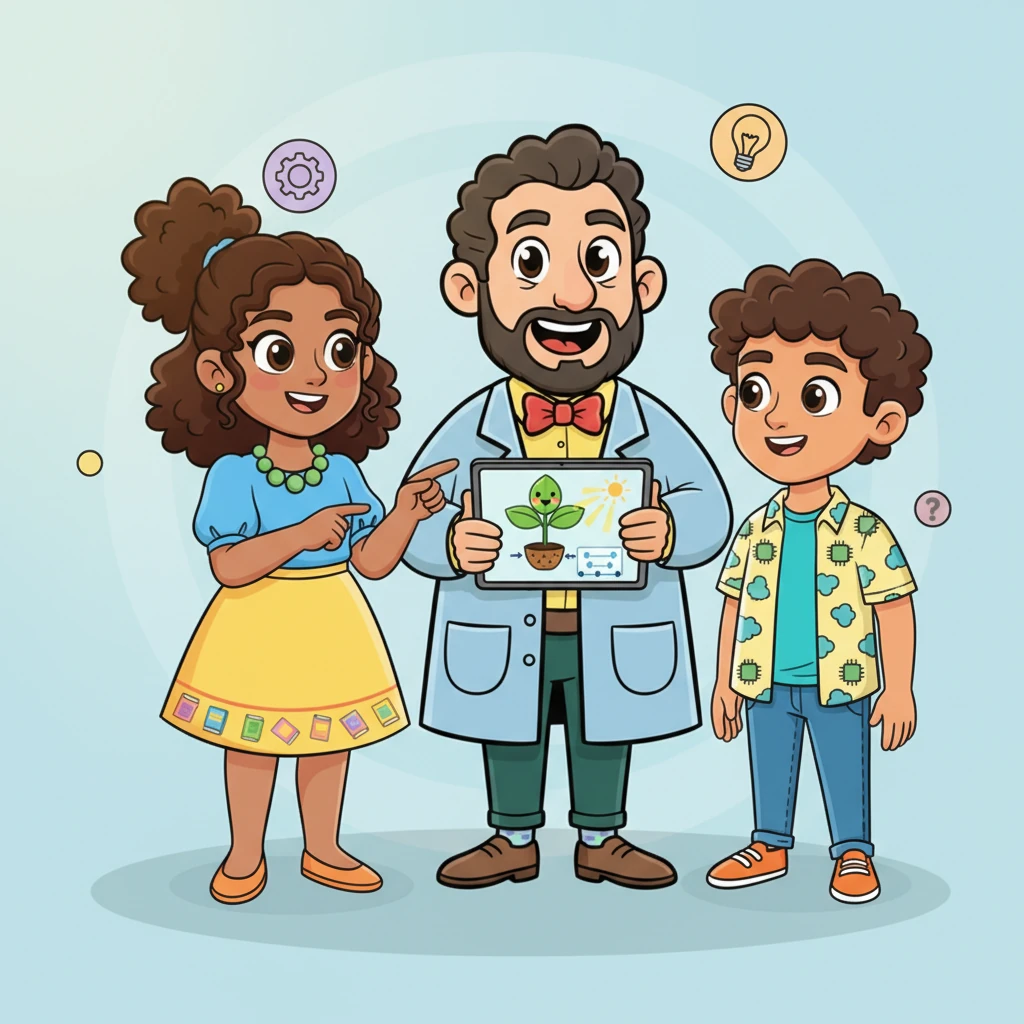 Finalmente, el Profesor Sabio explicó cómo 'ChatGPT' podía simplificar ideas complejas. Le pidió que explicara la fotosíntesis de una manera que un niño de seis años pudiera entender, y la IA lo convirtió en una aventura con plantas que 'comían luz solar'.