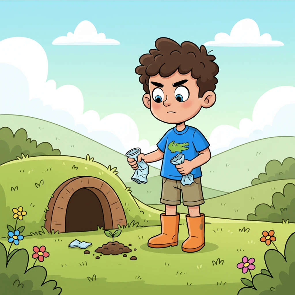 Henrietta reminded Ollie that even small actions can make a big difference. Ollie, with a determined glint in his eye, decided to start by carefully gathering a few pieces of litter he found near his den. He then found a tiny, fallen sprout and gently pushed it into the soft, damp earth.