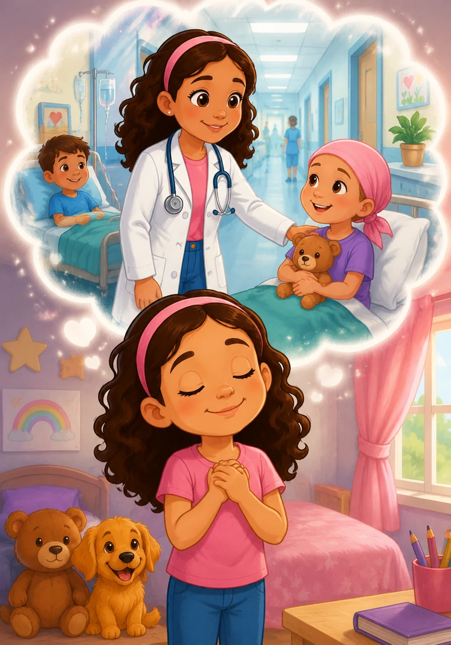 Maya often closes her eyes and dreams of the future, imagining herself wearing a crisp white lab coat and a real stethoscope. She sees herself walking through bright hospital hallways, successfully curing illnesses and bringing joyful smiles back to sick children's faces.