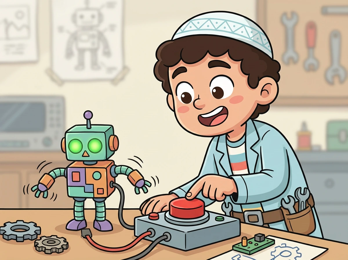 بقلب نابض، يضغط عبد الرحيم على زر التشغيل. للحظة، يسود الصمت، ثم... يتحرك الروبوت!