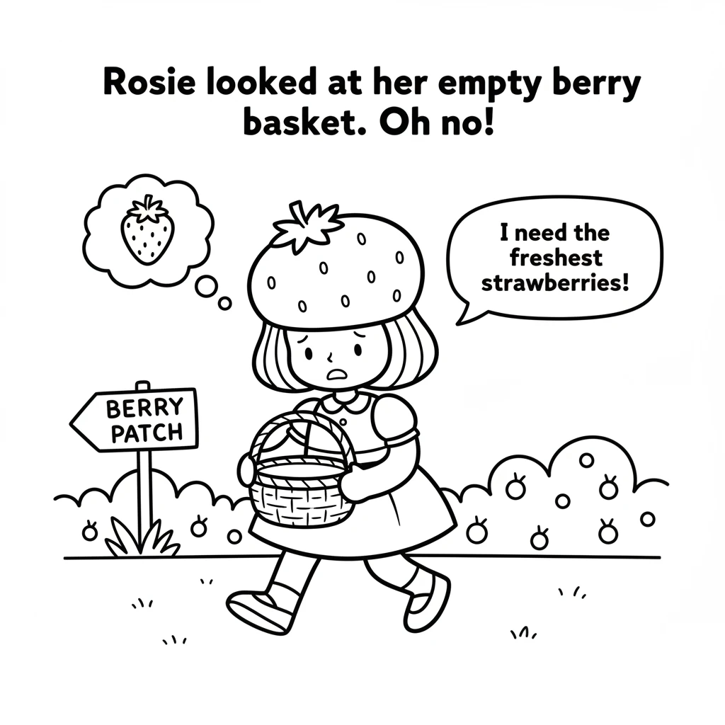 Rosie looked at her empty berry basket. Oh no! She realized she needed the freshest, juiciest strawberries to make her shortcake truly special. Only t