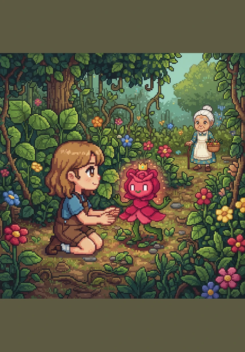 Lily skipped through her grandmother’s overgrown garden, her eyes catching a flicker of deep crimson among the weeds. As she knelt down, she noticed one particular rose glowing with a soft, ethereal light. It seemed to pulse with a gentle heartbeat, drawing her closer than any flower ever had before.