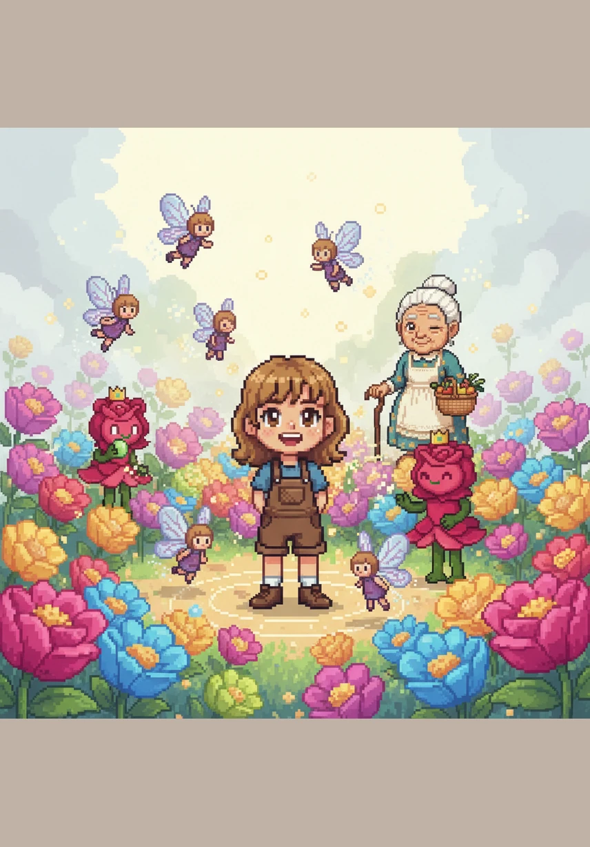 The grey fog began to lift, revealing a kaleidoscope of colors so bright they made Lily’s eyes dance with delight. Butterfly-winged sprites emerged from the blossoms, twirling around Lily in a grateful dance of light and shadow. The kingdom hummed with a renewed energy that vibrated through the very ground.