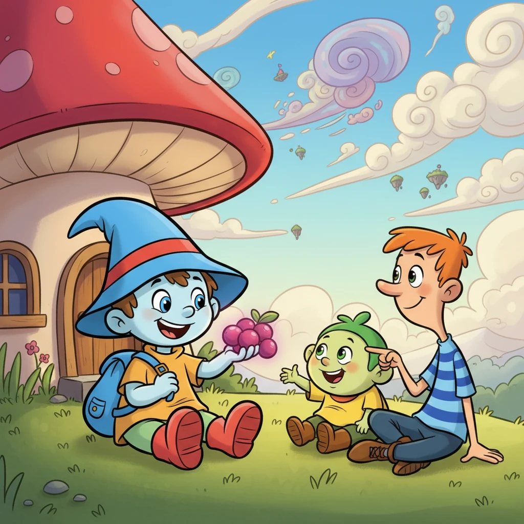 Незнайка возвращается домой, полный удивительных историй и с горящими от счастья глазами. Он делится волшебными ягодами со своими друзьями, и они вместе мечтают о новых, невероятных приключениях, которые ждут их завтра.