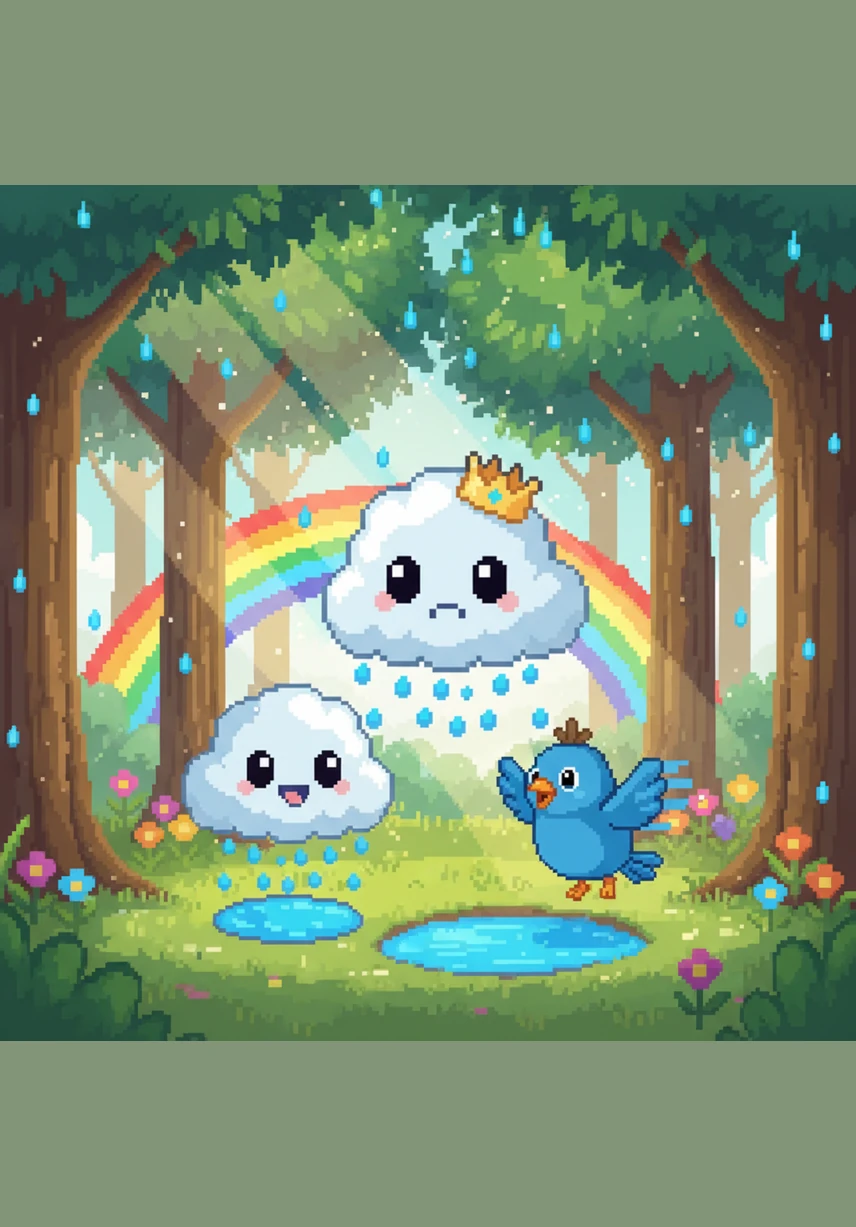 One morning, Pip discovers a shimmering, silver paintbrush leaning against a giant sunflower. The brush is heavy and tall, but it glows with a magical light that makes Pip’s heart dance with joy.