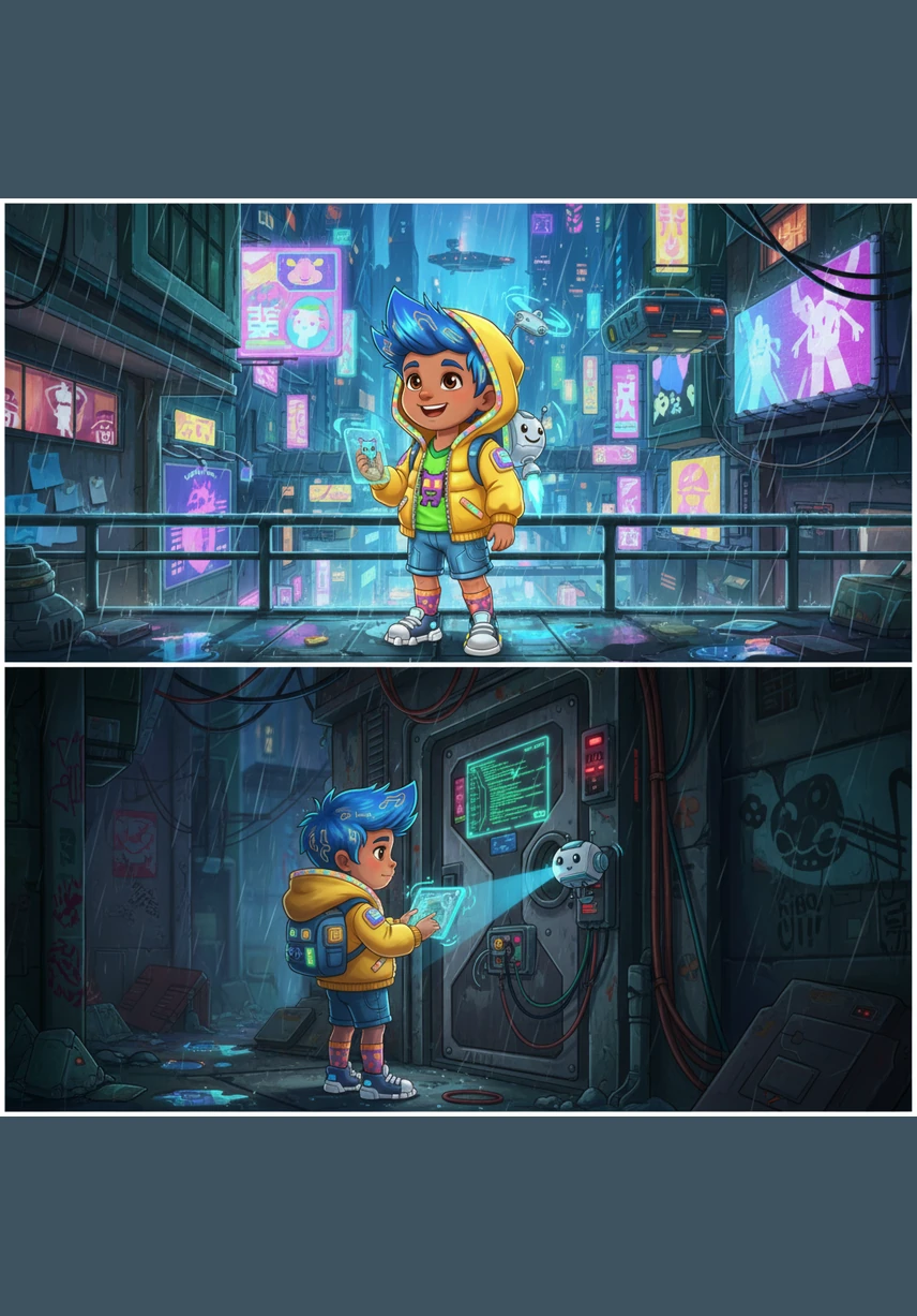 LEFT: He has a big ball. It is bright blue. RIGHT: Bablu is holding a large, shiny blue ball in a sunny green garden.