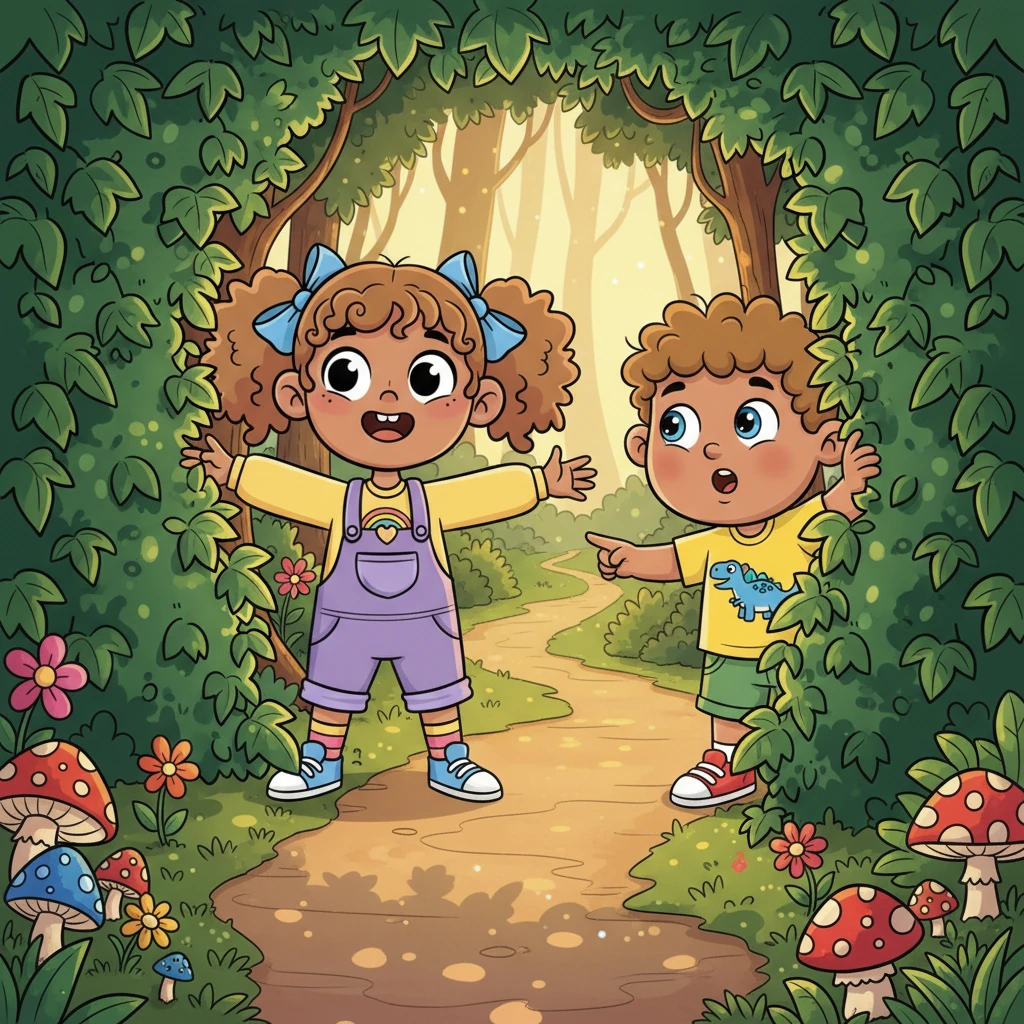 They soon found a narrow, winding path hidden behind a curtain of ivy, leading deeper into the woods. Sunlight dappled through the leaves, painting playful patterns on the ground. A sense of wonder filled their hearts as they ventured into the unknown.