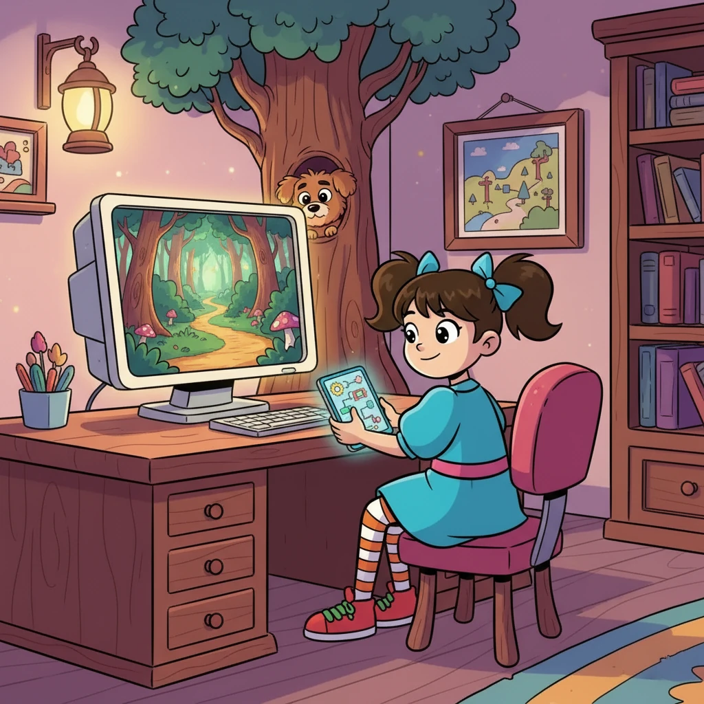 Elif, bilgisayarının başına oturdu ve oyun dünyasına adım attı. İlk görev, ormanda kaybolmuş bir köpeği bulmaktı. Elif, köpeği bulmak için bir algoritma tasarlaması gerektiğini anladı.